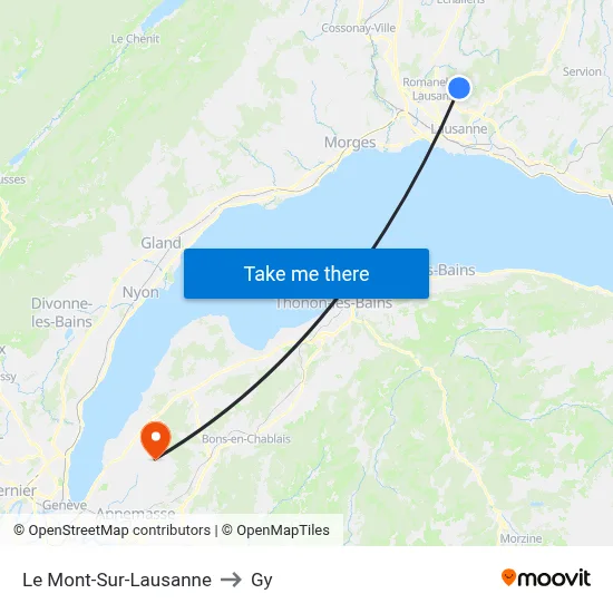Le Mont-Sur-Lausanne to Gy map