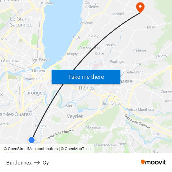 Bardonnex to Gy map