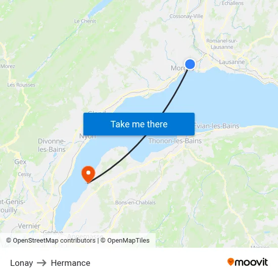 Lonay to Hermance map