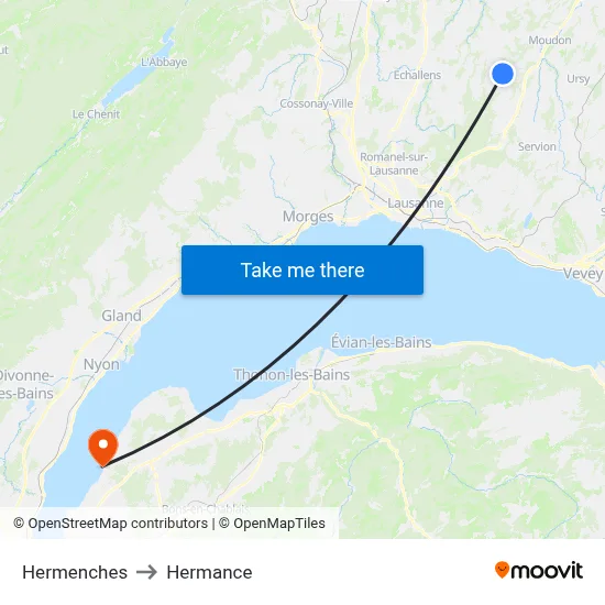 Hermenches to Hermance map