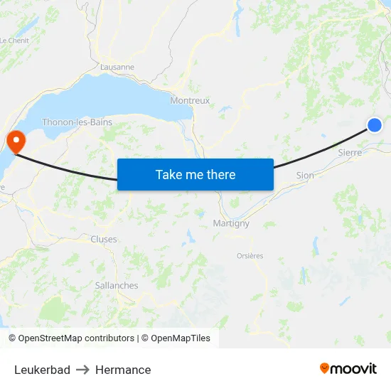 Leukerbad to Hermance map