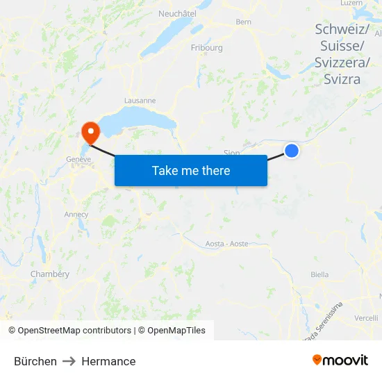Bürchen to Hermance map