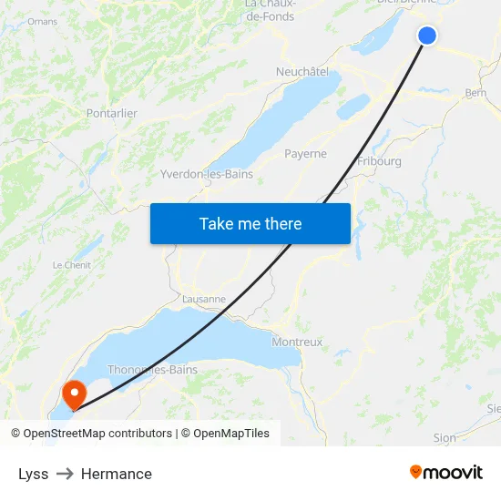 Lyss to Hermance map