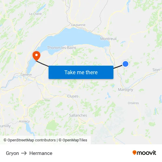 Gryon to Hermance map