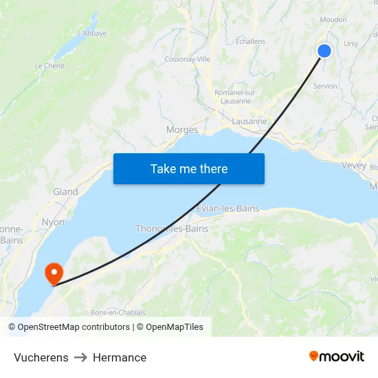 Vucherens to Hermance map