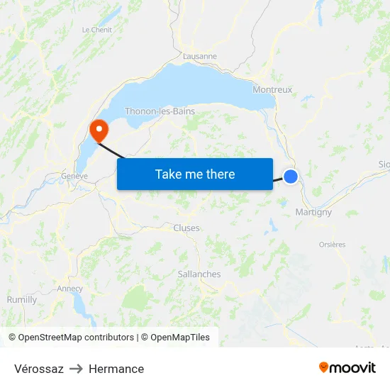 Vérossaz to Hermance map