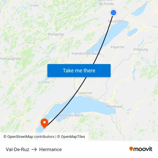 Val-De-Ruz to Hermance map