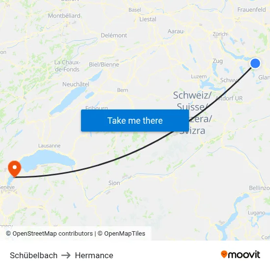 Schübelbach to Hermance map