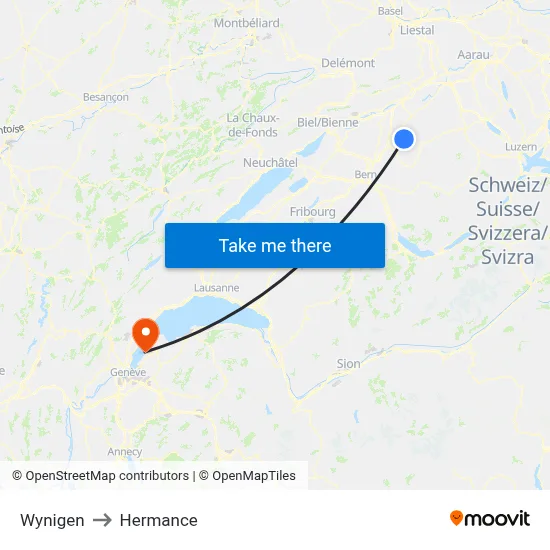 Wynigen to Hermance map