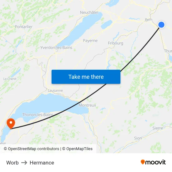 Worb to Hermance map