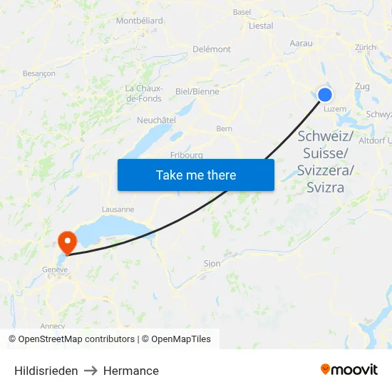 Hildisrieden to Hermance map
