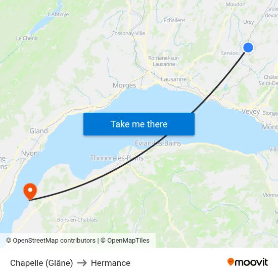 Chapelle (Glâne) to Hermance map