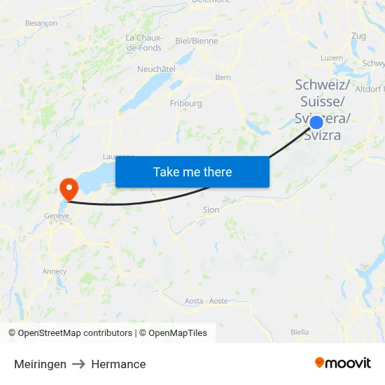 Meiringen to Hermance map