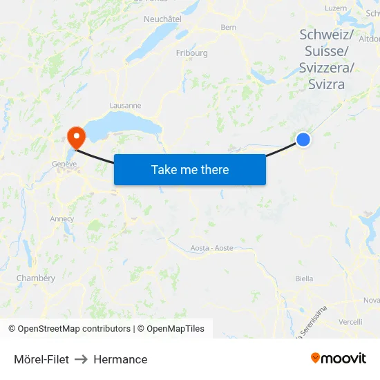 Mörel-Filet to Hermance map