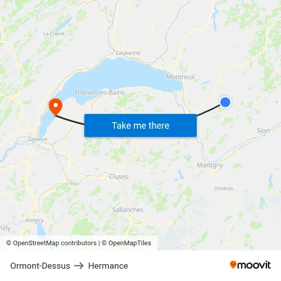 Ormont-Dessus to Hermance map