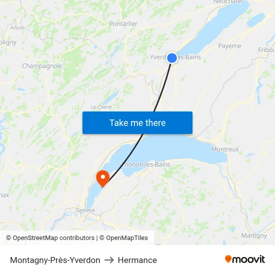 Montagny-Près-Yverdon to Hermance map