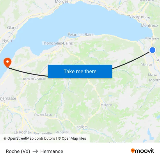 Roche (Vd) to Hermance map