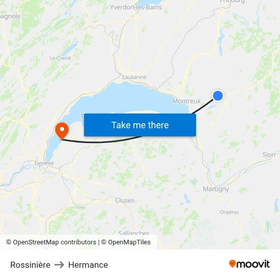Rossinière to Hermance map