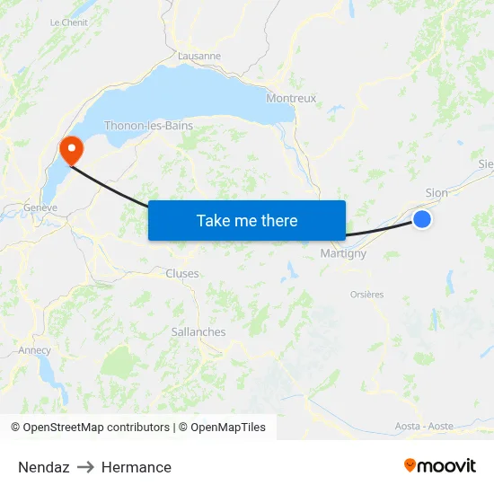 Nendaz to Hermance map