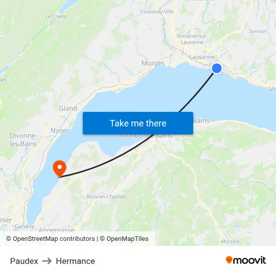 Paudex to Hermance map
