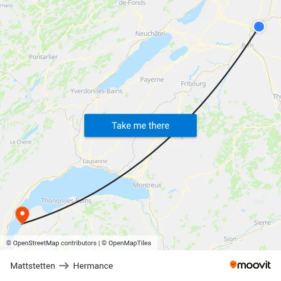 Mattstetten to Hermance map