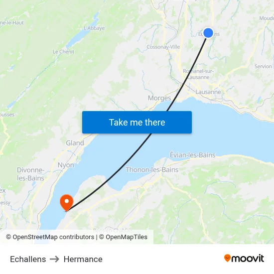 Echallens to Hermance map
