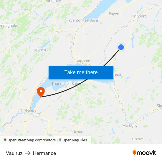 Vaulruz to Hermance map