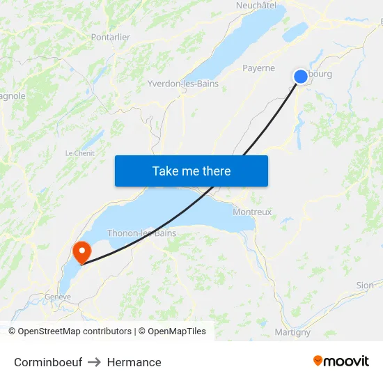 Corminboeuf to Hermance map