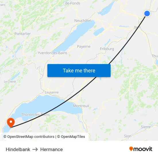 Hindelbank to Hermance map
