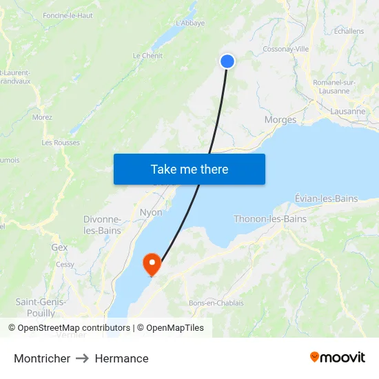 Montricher to Hermance map