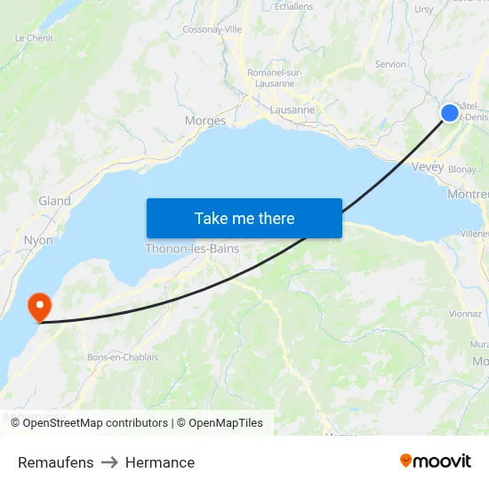Remaufens to Hermance map