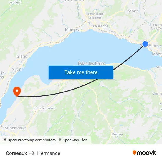 Corseaux to Hermance map