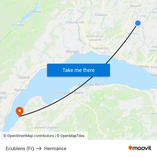 Ecublens (Fr) to Hermance map