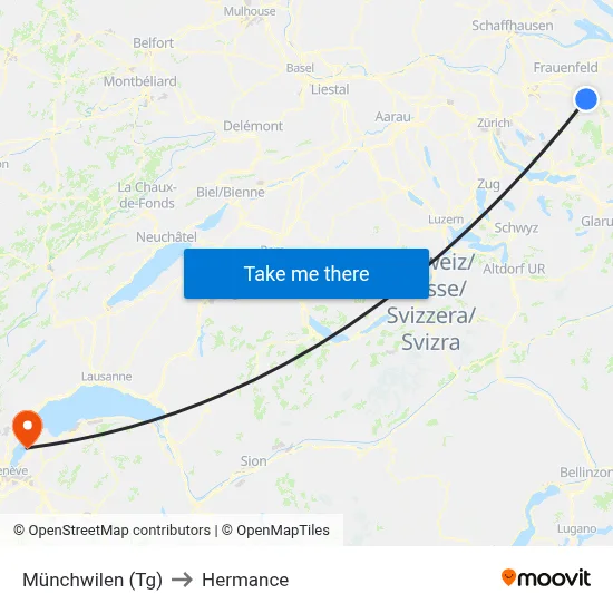 Münchwilen (Tg) to Hermance map