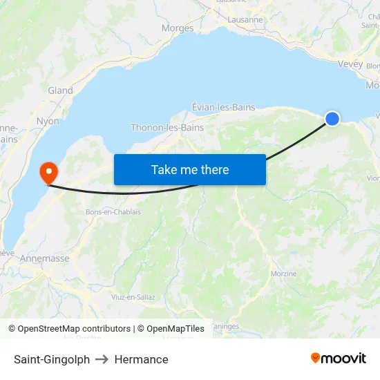 Saint-Gingolph to Hermance map