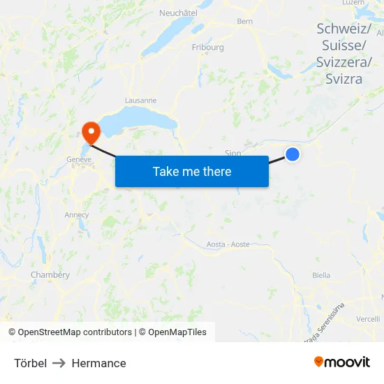 Törbel to Hermance map