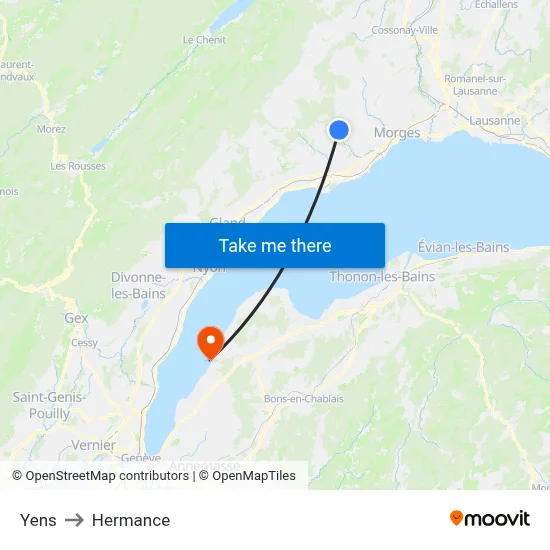 Yens to Hermance map