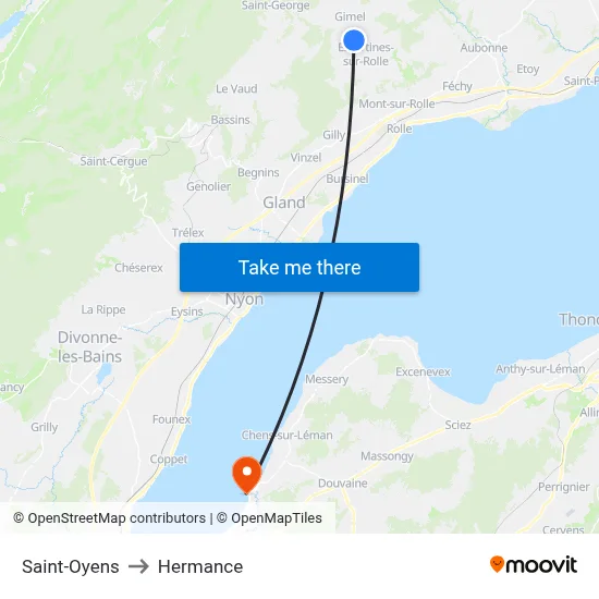 Saint-Oyens to Hermance map