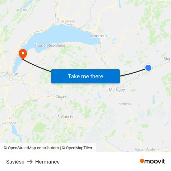Savièse to Hermance map