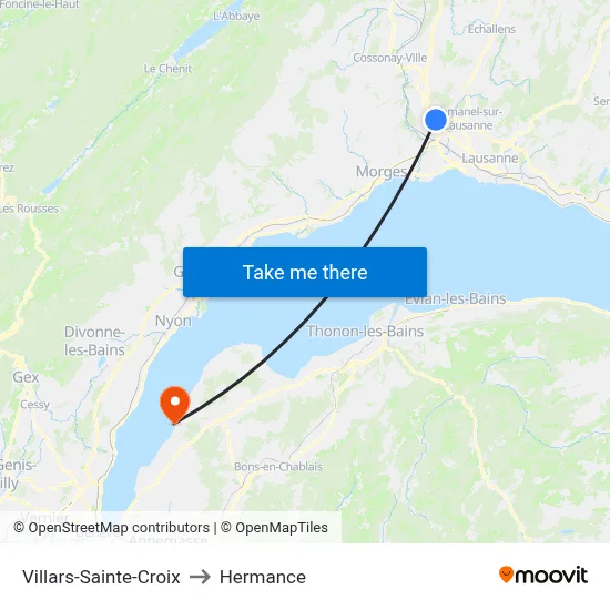 Villars-Sainte-Croix to Hermance map