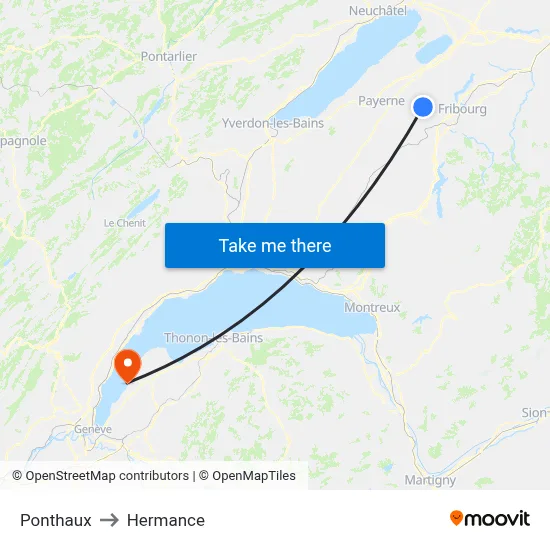Ponthaux to Hermance map