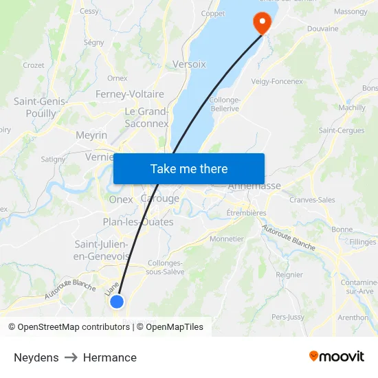 Neydens to Hermance map