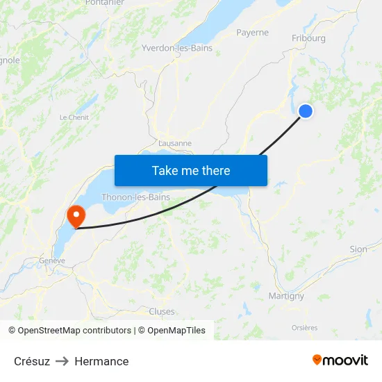Crésuz to Hermance map