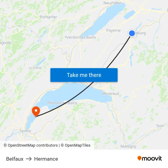 Belfaux to Hermance map