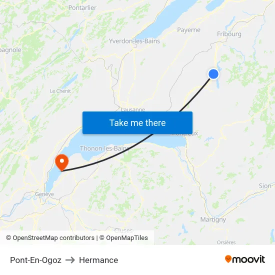 Pont-En-Ogoz to Hermance map