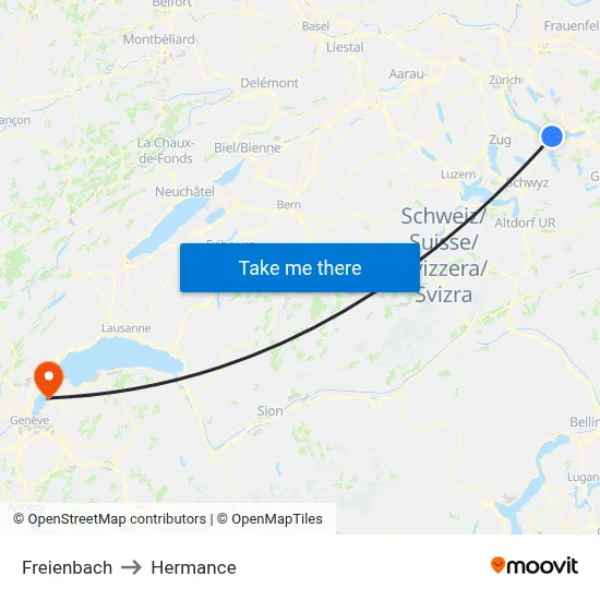 Freienbach to Hermance map