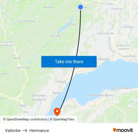 Vallorbe to Hermance map