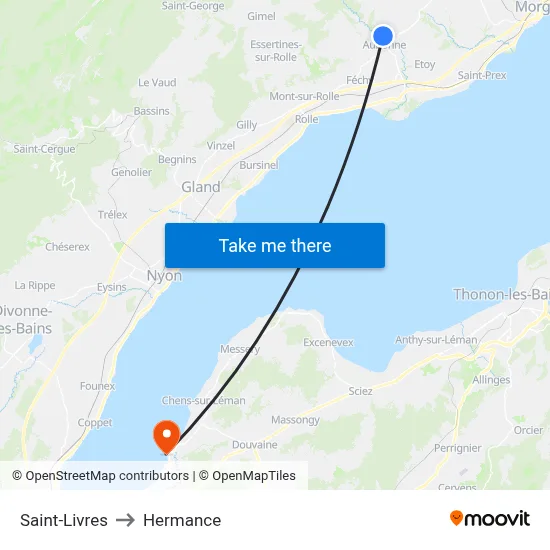 Saint-Livres to Hermance map