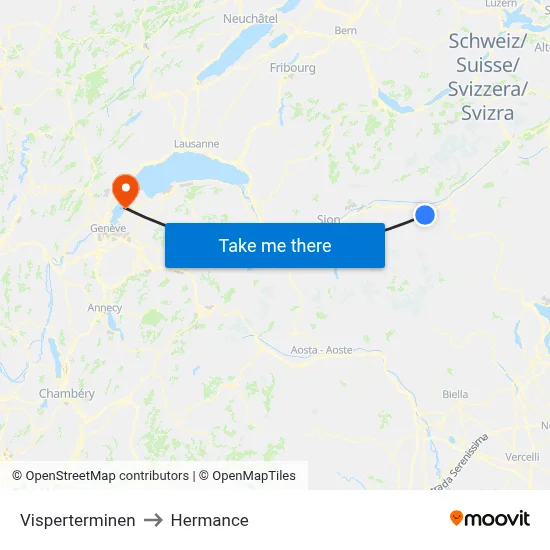 Visperterminen to Hermance map