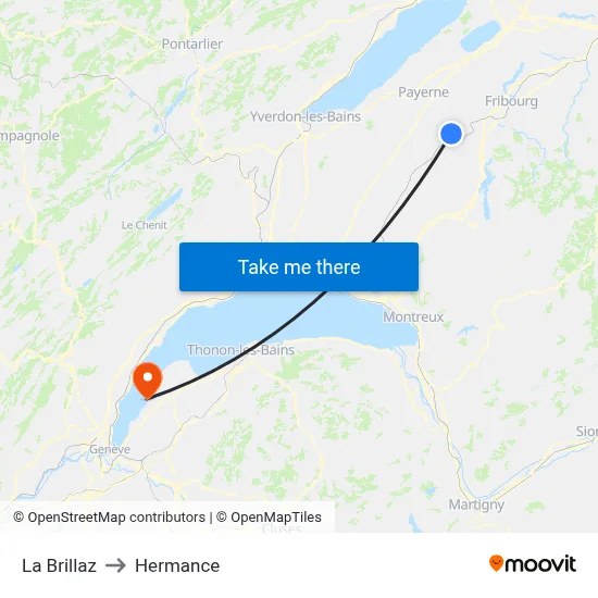 La Brillaz to Hermance map